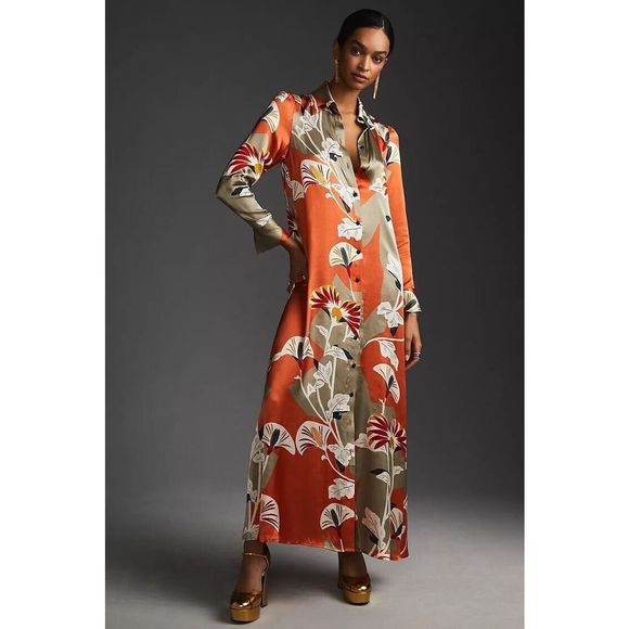 corey lynn calter shirt dress Corey Lynn Calter Patchwork Abstract Print Midi Length Shirt Dress SZ S J20